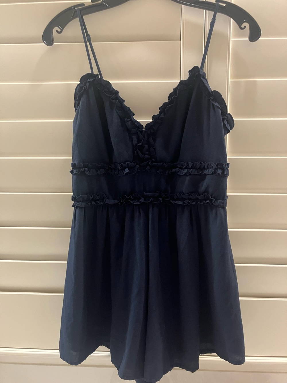 Navy Ruffle Trim Romper